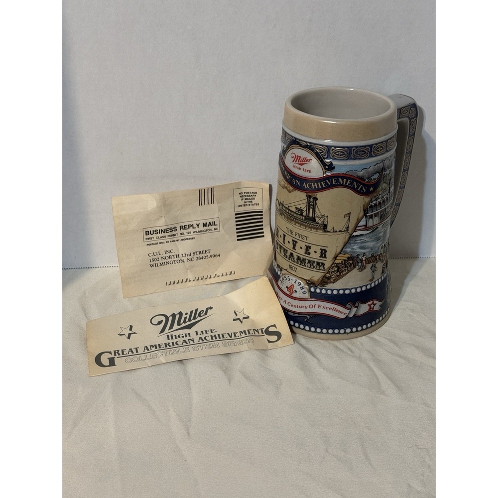 Miller‎ High Life Beer Stein 1989 River Steamer 4th Series CUI Brazil MINT